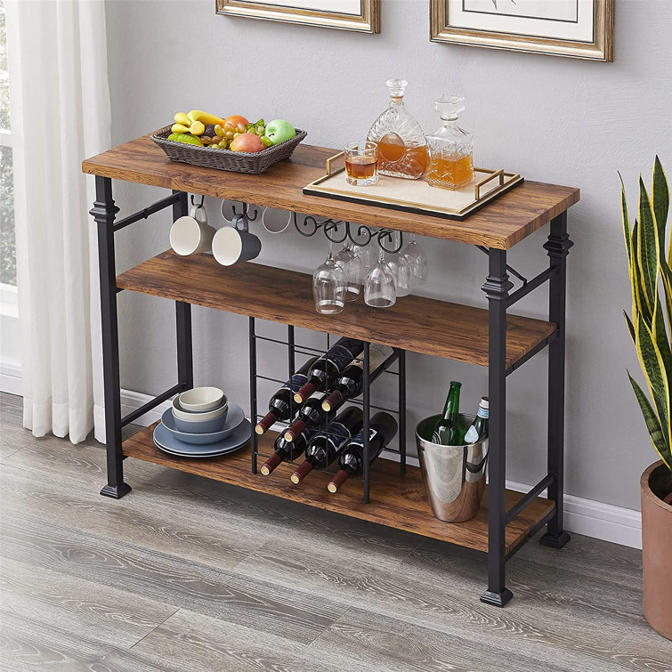 Williston Industrial Wine Rack Table With Glass Holder, 3Tier